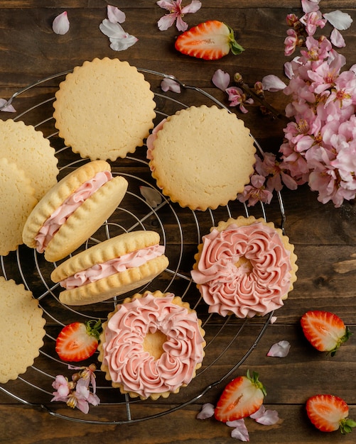 Top view delicious biscuits with cream