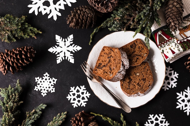 クリスマスパーティーのトップビューおいしいケーキ