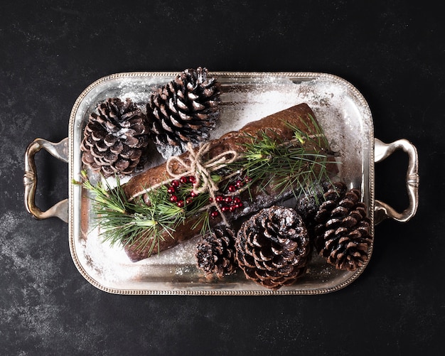 クリスマスのために特別に作られたトップビューおいしいケーキ