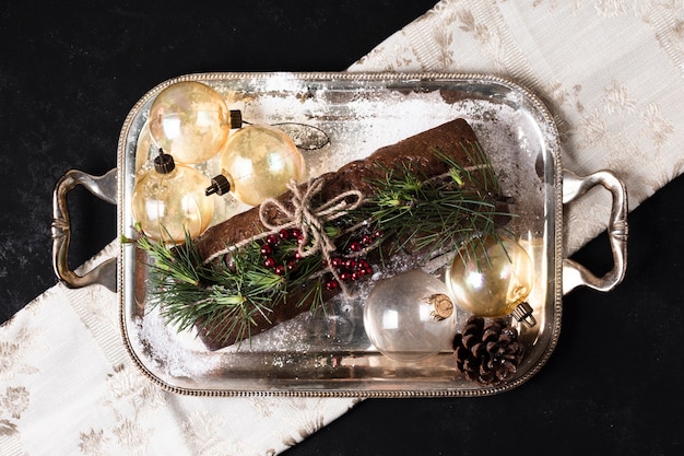 Top view delicious cake made special for christmas