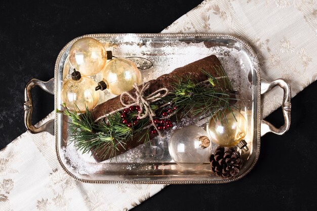 クリスマスのために特別に作られたトップビューおいしいケーキ