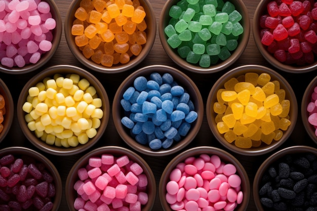 Top view delicious candy in bowl