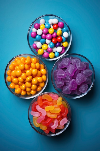 Top view delicious candy in bowl