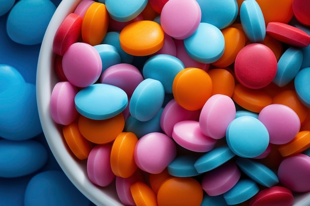 Top view delicious candy in bowl