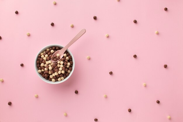 Top view delicious cereal bowl on a table