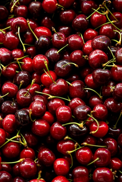 Top view delicious cherries arrangement