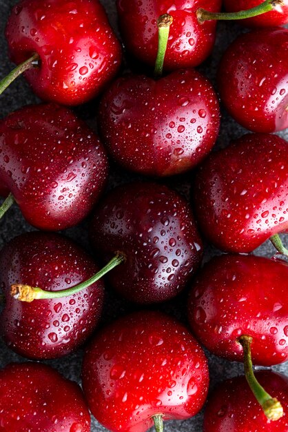 Top view delicious cherries arrangement