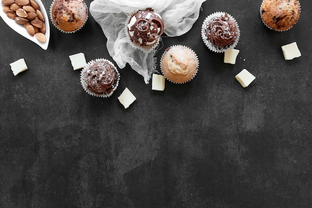 Top view of delicious chocolate cupcakes