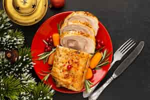 Free photo top view delicious christmas dish composition