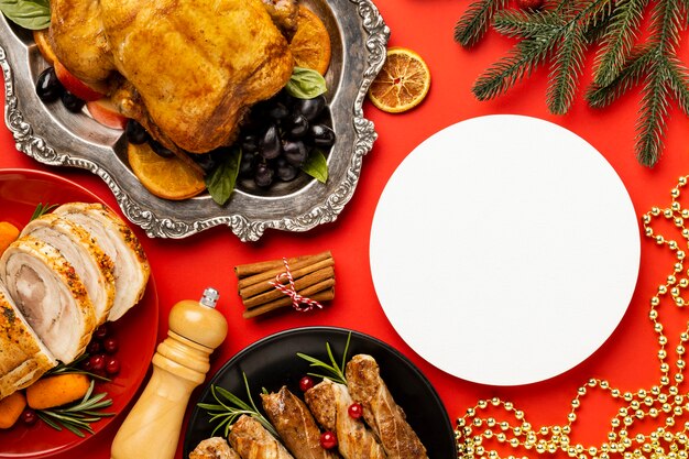 Top view delicious christmas food assortment