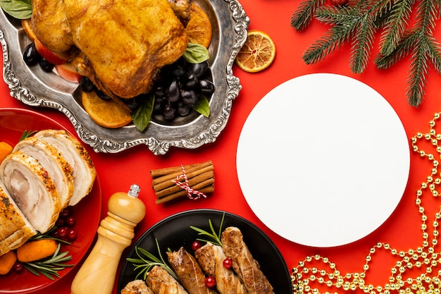 Top view delicious christmas food assortment