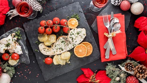 Top view delicious christmas food