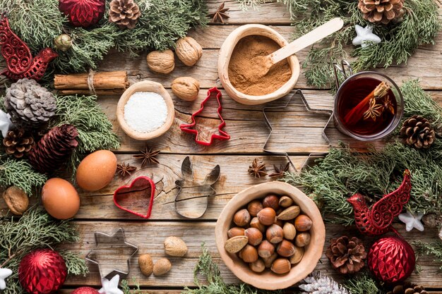 top view delicious christmas goodies