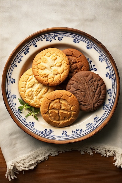 Free photo top view delicious cookies arrangement