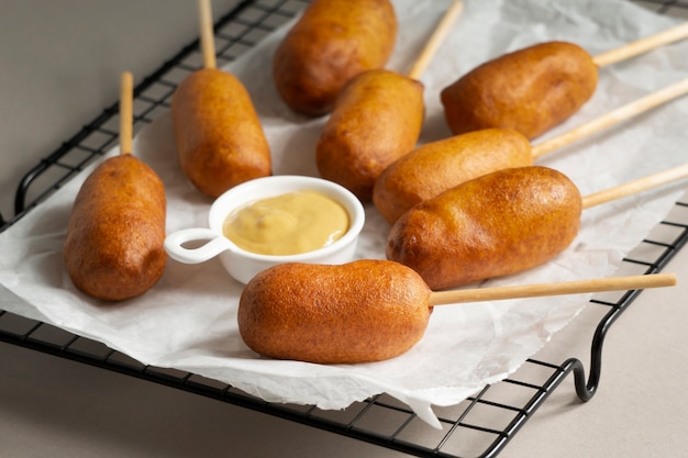 Top view on delicious corn dog