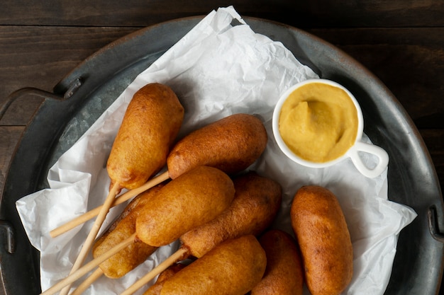 Top view on delicious corn dog