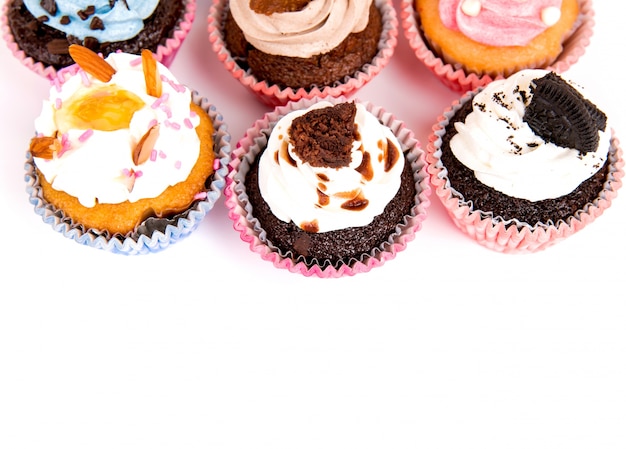 Top view of delicious cupcakes