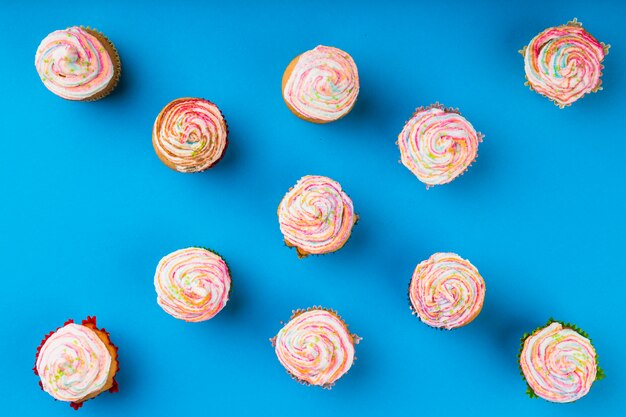 Top view delicious cupcakes