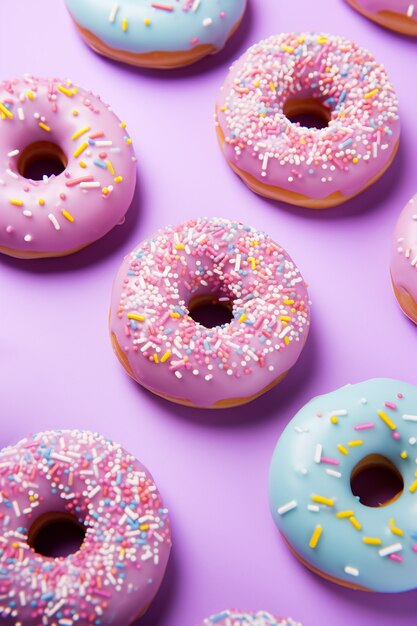 Top view delicious donuts arrangement