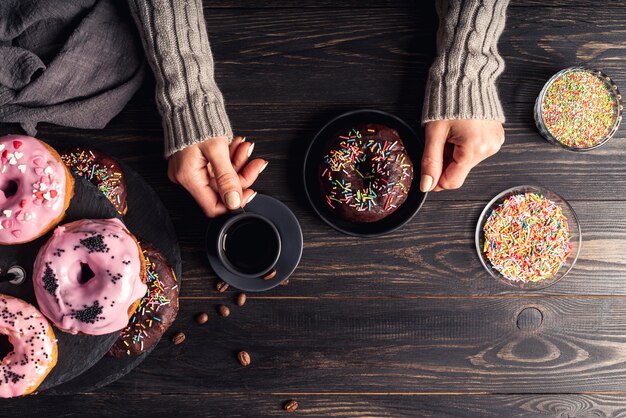 Free photo top view of delicious donuts concept