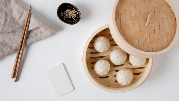 Free photo top view of delicious dumplings concept