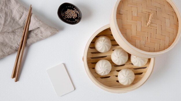 Top view of delicious dumplings concept