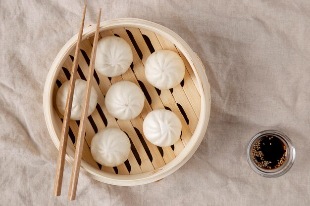 Top view of delicious dumplings concept