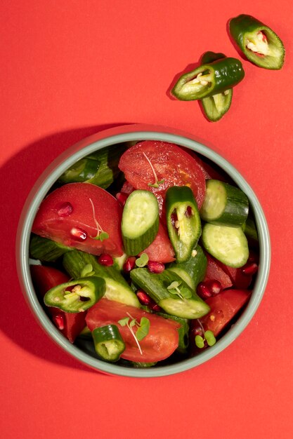 Top view delicious food on table still life