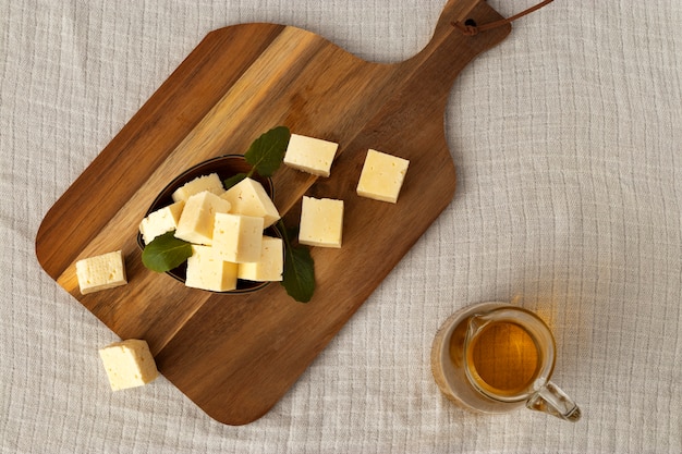 Top view of delicious fresh cheese