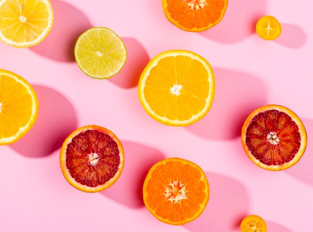 Top view delicious fruits on the table