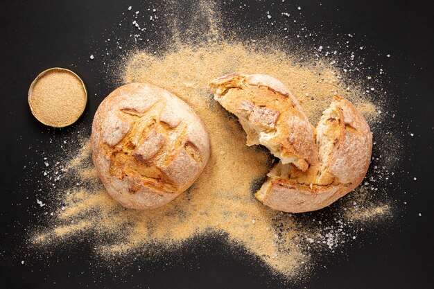 Top view delicious home baked bread