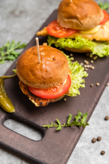 Top view delicious home made burger