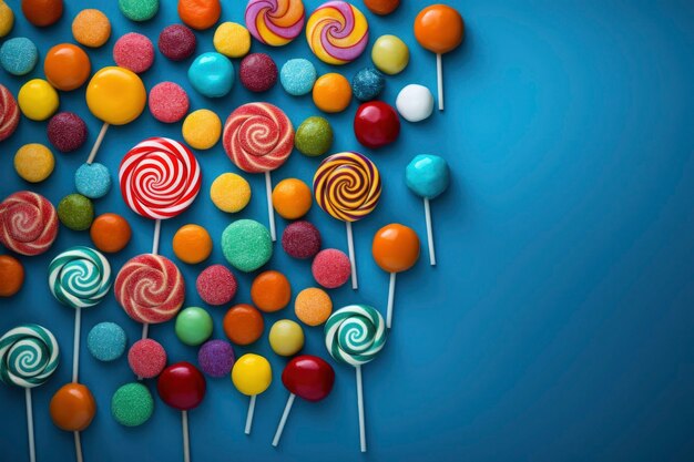 Top view delicious lollipops with copy space