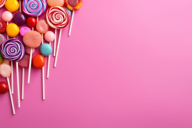 Top view delicious lollipops with copy space
