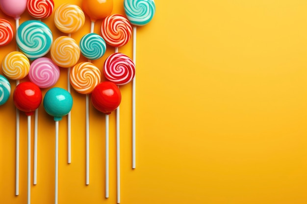 Free photo top view delicious lollipops with copy space