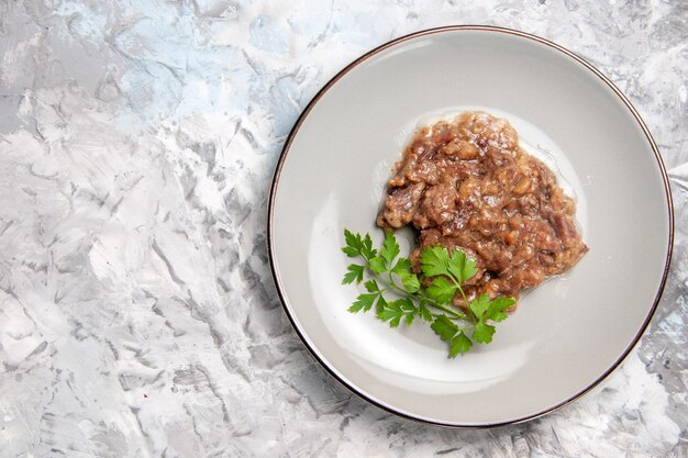 Top view delicious meat meal with sauce on light-white table