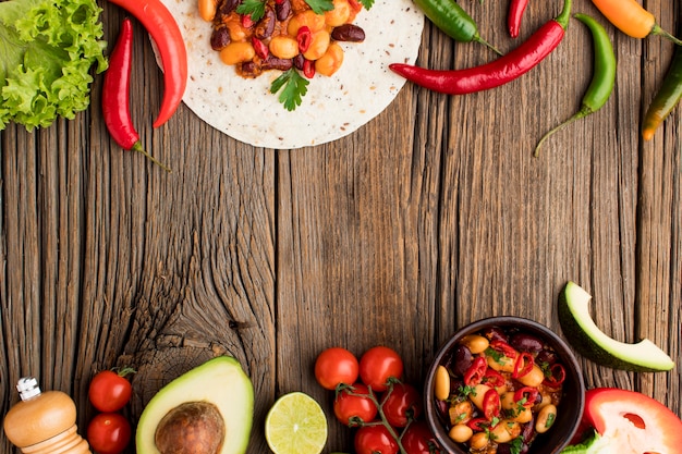 Top view delicious mexican food ready to be served