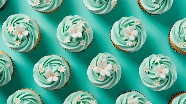 Vista dall'alto su deliziosi cupcakes alla menta