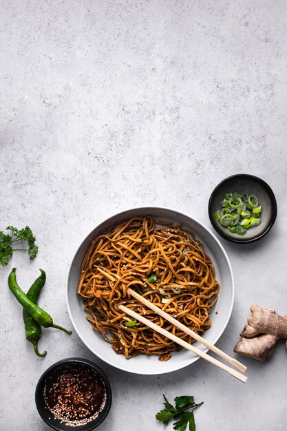 top view of delicious noodles concept