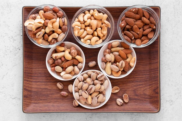 Top view of delicious nuts arrangement