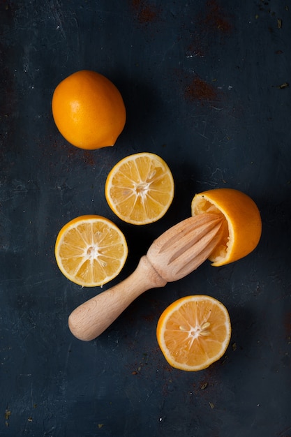 Top view delicious oranges on the table