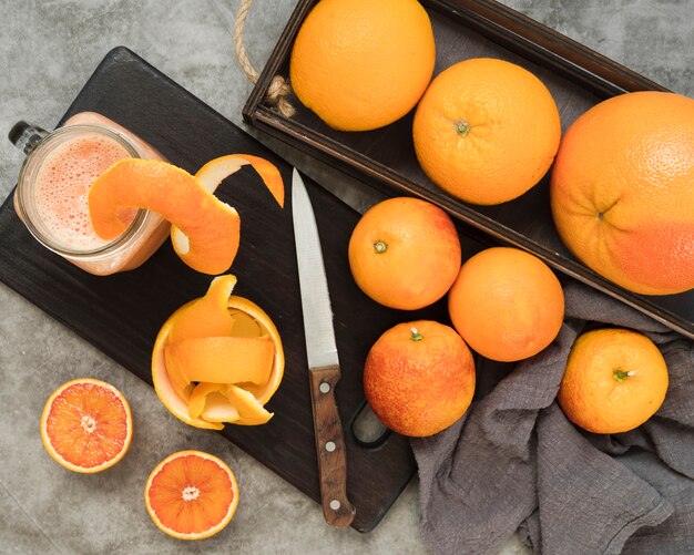 Top view delicious oranges on the table