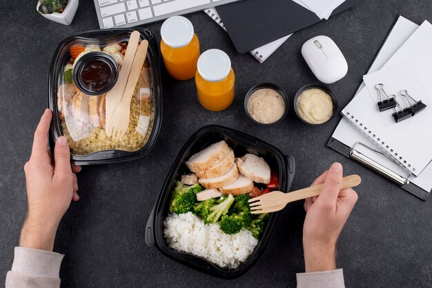 상위 뷰 맛있는 주문한 음식