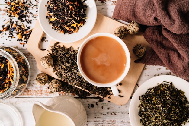 Top view of delicious organic tea in a mug