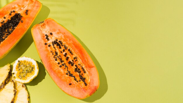 Top view delicious papaya fruit with copy space