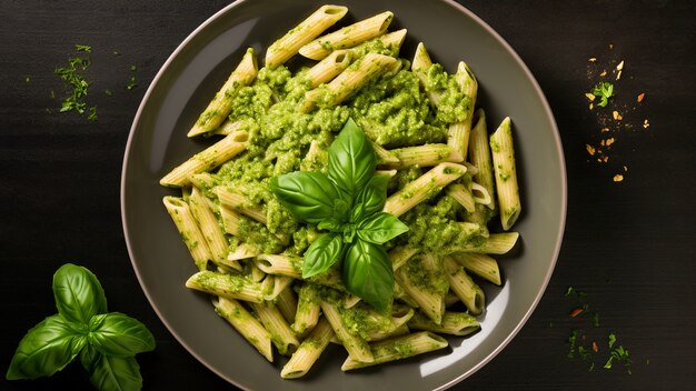 Top view delicious pasta on table