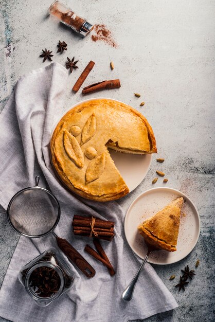 Top view of delicious pie concept