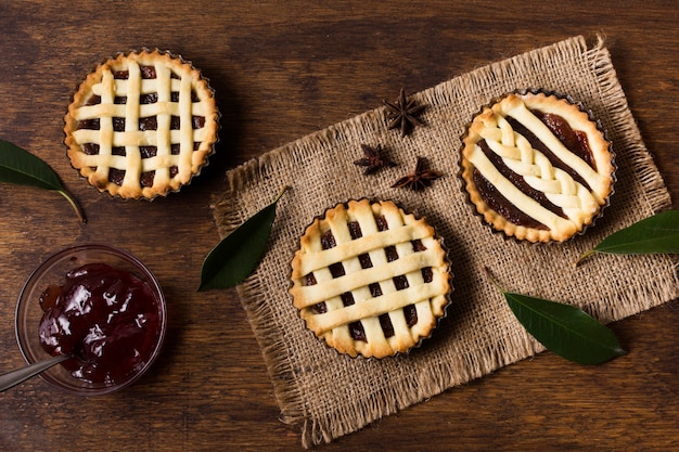 Free photo top view delicious pies ready to be served