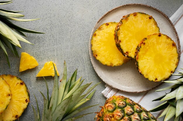 Top view delicious pineapple still life