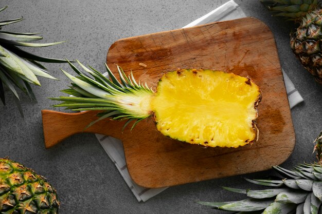 Top view delicious pineapple still life